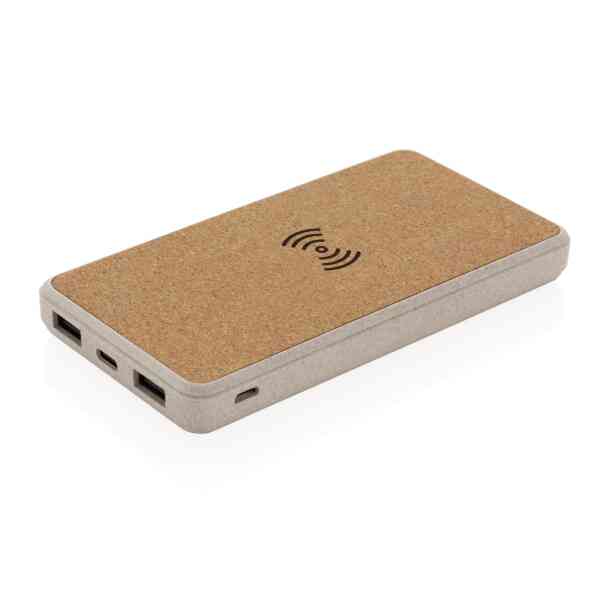 Powerbank 8.000 mAh i wireless punjač 5W od pluta i pšenične slame| poslovni pokloni| promopoint.hr