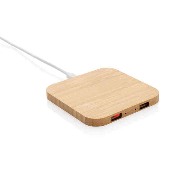 Bežični punjač od bambusa 10w s USB-om | Poslovni promo pokloni | promopoint.hr