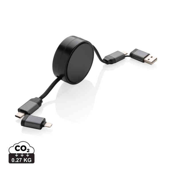 Terra RCS 6 u 1 kabel na uvlačenje od recikliranog aluminija | Poslovni promo pokloni | promopoint.hr