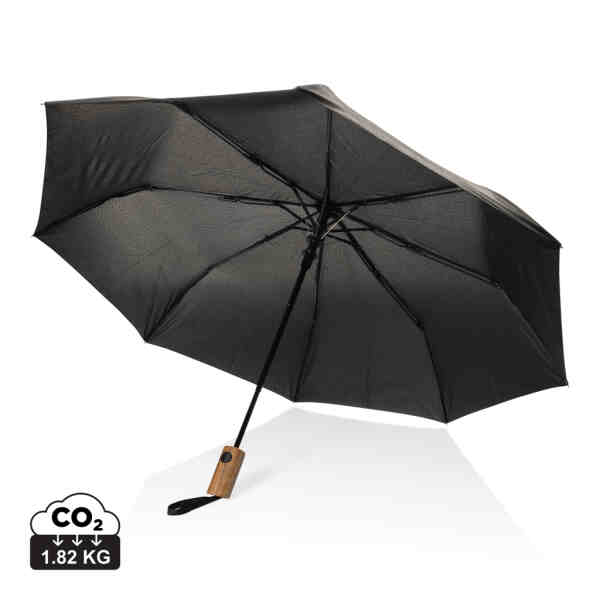 Kaycey 21" AWARE™ RPET mini automatski otvoreni kišobran od bagremovog drveta | Poslovni promo pokloni | promopoint.hr