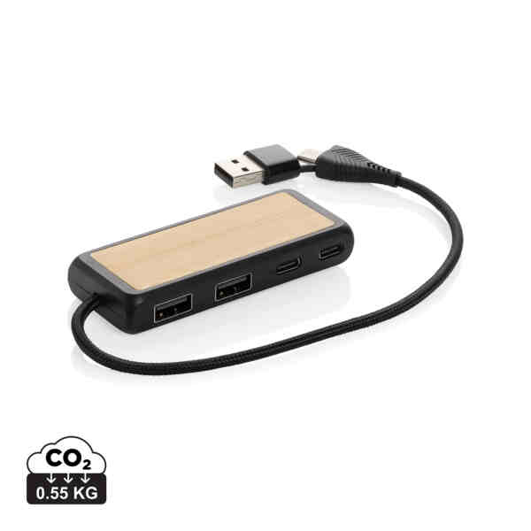 Povežite RCS recikliranu plastiku i bambus dual Input USB hub | Poslovni promo pokloni | promopoint.hr