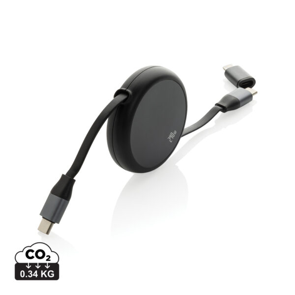 Terra RCS uvlačivi 240W 2-u-1 kabel od recikliranog aluminija | Poslovni promo pokloni | promopoint.hr